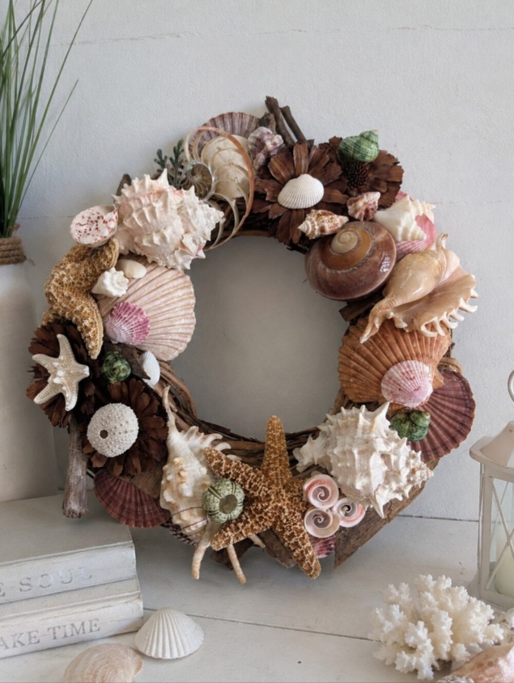 Coastal Seashell Wreath or Centerpiece | Beach Cottage Decor 🐚 | Hand Crafted